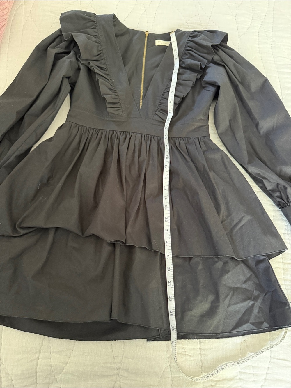 Black V-Neck Ruffle Mini Dress - Picture 11 of 12